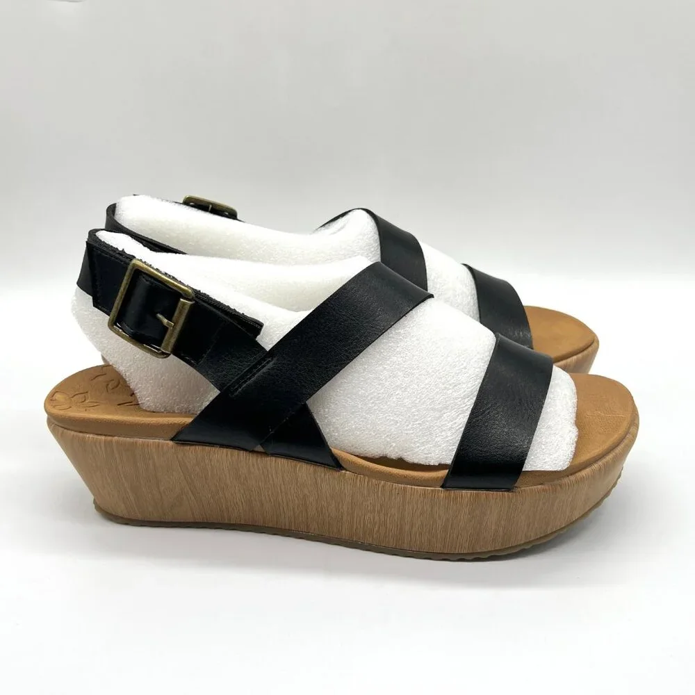 Skechers Womens Size 7.5‎ Black Vegan Leather Platform Sandals Shoes